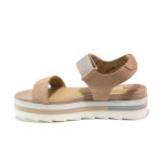 Розови дамски сандали, еко-кожа и текстилна материя - ежедневни обувки за пролетта и лятото N 100016096