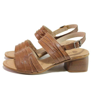 Кафяви дамски сандали, естествена кожа - ежедневни обувки за пролетта и лятото N 100016126