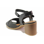 Черни дамски сандали, естествена кожа - ежедневни обувки за пролетта и лятото N 100016124