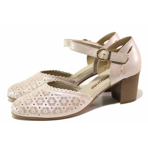 Розови дамски обувки със среден ток, естествена кожа - ежедневни обувки за пролетта и лятото N 100016129