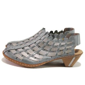 Сини дамски обувки със среден ток, естествена кожа - ежедневни обувки за пролетта и лятото N 100016130