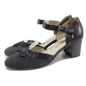 Черни анатомични дамски обувки със среден ток, естествена кожа - ежедневни обувки за пролетта и лятото N 100016185