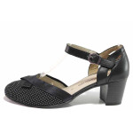 Черни анатомични дамски обувки със среден ток, естествена кожа - ежедневни обувки за пролетта и лятото N 100016185