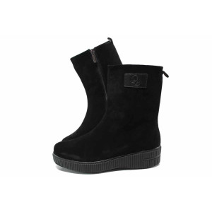 Черни дамски боти, естествен велур - официални обувки за есента и зимата N 100016864