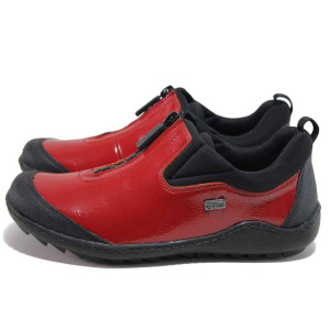 Червени анатомични дамски обувки с равна подметка, лачена еко кожа - всекидневни обувки за есента и зимата N 100016950