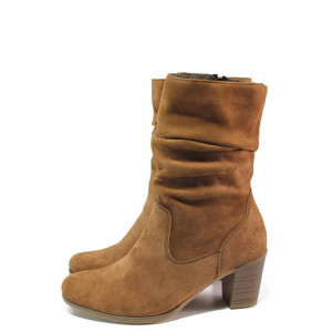 Кафяви дамски боти, естествен велур - ежедневни обувки за есента и зимата N 100016977