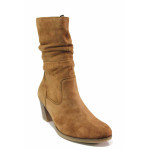 Кафяви дамски боти, естествен велур - ежедневни обувки за есента и зимата N 100016977
