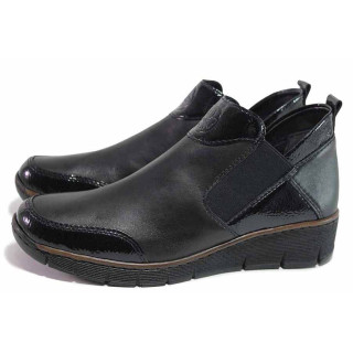 Черни дамски обувки с равна подметка, естествена кожа - всекидневни обувки за есента и зимата N 100017035