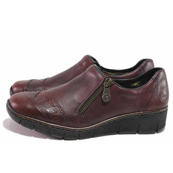 Винени дамски обувки с равна подметка, естествена кожа - ежедневни обувки за есента и зимата N 100017060
