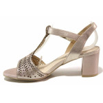 Розови дамски сандали, естествена кожа - всекидневни обувки за пролетта и лятото N 100017109