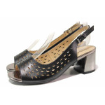 Черни дамски сандали, естествена кожа - ежедневни обувки за пролетта и лятото N 100017111