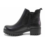 Черни дамски боти, естествена кожа - всекидневни обувки за есента и зимата N 100017114