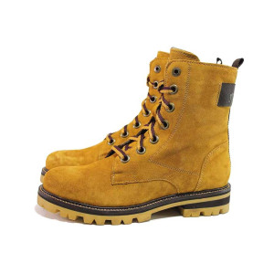 Жълти дамски боти, естествена кожа - ежедневни обувки за есента и зимата N 100017115