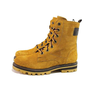Жълти дамски боти, естествена кожа - ежедневни обувки за есента и зимата N 100017115