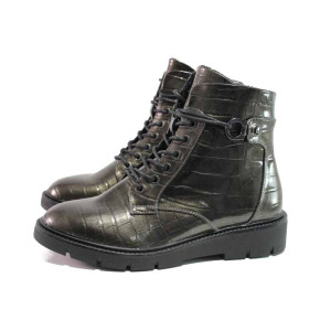 Сиви дамски боти, лачена еко кожа - ежедневни обувки за есента и зимата N 100017117