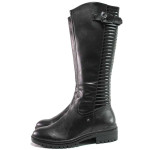Черни дамски ботуши, естествена кожа - ежедневни обувки за есента и зимата N 100017119