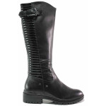 Черни дамски ботуши, естествена кожа - ежедневни обувки за есента и зимата N 100017119