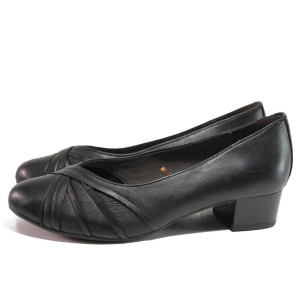 Черни дамски обувки със среден ток, естествена кожа - всекидневни обувки за есента и зимата N 100017139