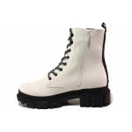 Бели дамски боти, здрава еко-кожа - ежедневни обувки за есента и зимата N 100017129