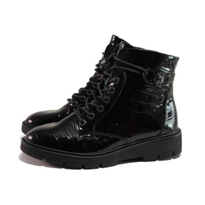 Черни дамски боти, еко-кожа с крокодилска шарка - ежедневни обувки за есента и зимата N 100017128