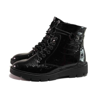 Черни дамски боти, еко-кожа с крокодилска шарка - ежедневни обувки за есента и зимата N 100017128