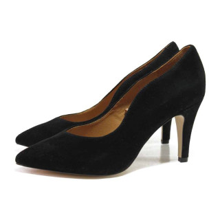 Черни дамски обувки с висок ток, естествен велур - официални обувки за целогодишно ползване N 100017137