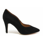 Черни дамски обувки с висок ток, естествен велур - официални обувки за целогодишно ползване N 100017137