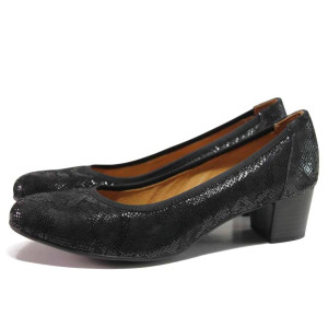 Черни дамски обувки със среден ток, естествен велур - всекидневни обувки за целогодишно ползване N 100017138