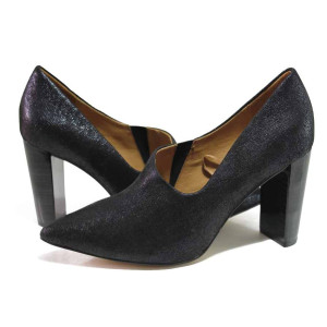 ТъмноСини анатомични анатомични анатомични дамски обувки с висок ток, естествен велур - официални обувки за целогодишно ползване N 100017135