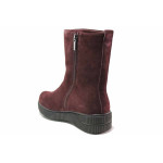 Винени дамски боти, естествен велур - ежедневни обувки за есента и зимата N 100017134
