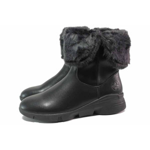 Черни дамски боти, естествена кожа - ежедневни обувки за есента и зимата N 100017131