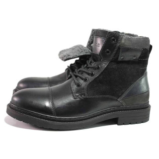 Черни мъжки боти, естествена кожа и текстилна материя - ежедневни обувки за есента и зимата N 100017151