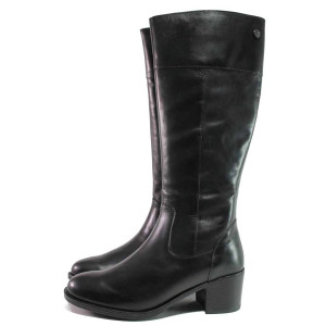 Черни дамски ботуши, естествена кожа - ежедневни обувки за есента и зимата N 100017125