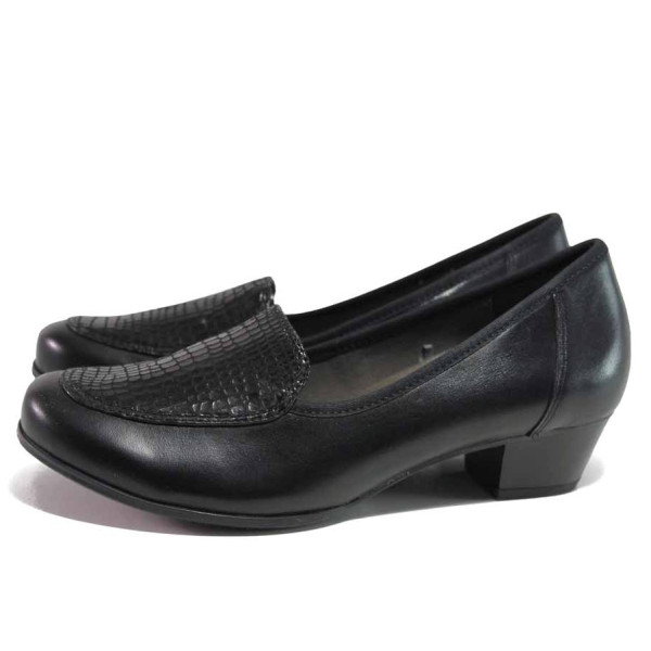 Черни анатомични дамски обувки със среден ток, естествена кожа - всекидневни обувки за есента и зимата N 100017153