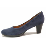 Сини дамски обувки със среден ток, естествен велур - елегантни обувки за есента и зимата N 100017124