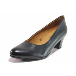 Тъмносини дамски обувки със среден ток, естествена кожа - официални обувки за есента и зимата N 100017169