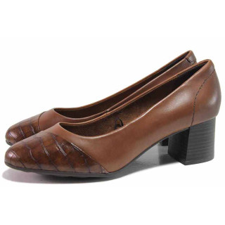 Кафяви дамски обувки със среден ток, естествена кожа и еко-кожа - ежедневни обувки за есента и зимата N 100017172