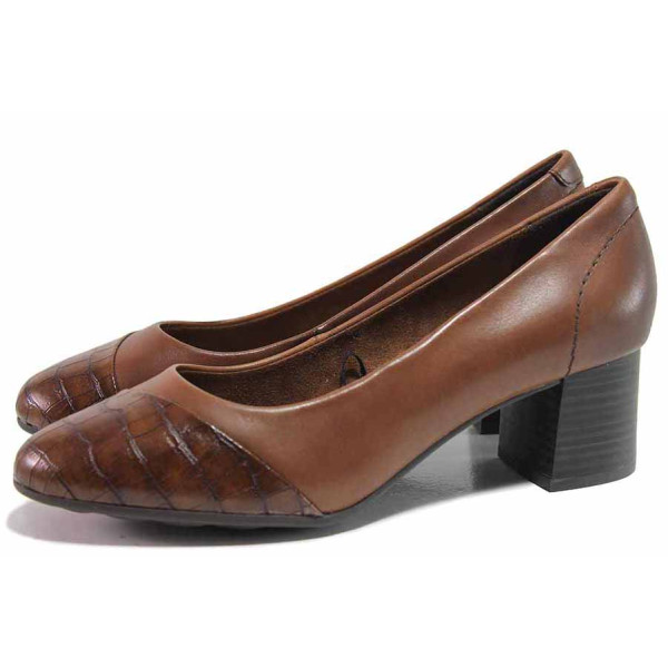 Кафяви дамски обувки със среден ток, естествена кожа и еко-кожа - ежедневни обувки за есента и зимата N 100017172