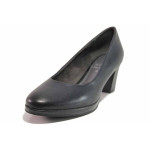 Тъмносини дамски обувки със среден ток, естествена кожа - всекидневни обувки за есента и зимата N 100017175