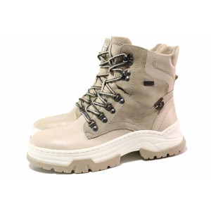 Бежови дамски боти, естествена кожа - ежедневни обувки за есента и зимата N 100017178