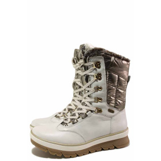 Бели дамски боти, естествена кожа - ежедневни обувки за есента и зимата N 100017180