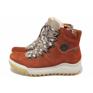 Червени дамски боти, естествен набук - всекидневни обувки за есента и зимата N 100017271