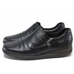 Черни дамски обувки с равна подметка, естествена кожа - всекидневни обувки за есента и зимата N 100017279