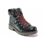 Черни дамски боти, еко-кожа с крокодилска шарка - ежедневни обувки за есента и зимата N 100017428