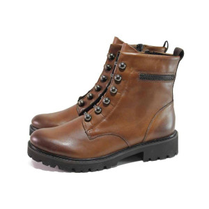 Кафяви дамски боти, естествена кожа - ежедневни обувки за есента и зимата N 100017429