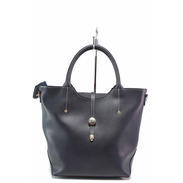 Тъмносиня дамска чанта, здрава еко-кожа - удобство и стил за вашето ежедневие N 100017524