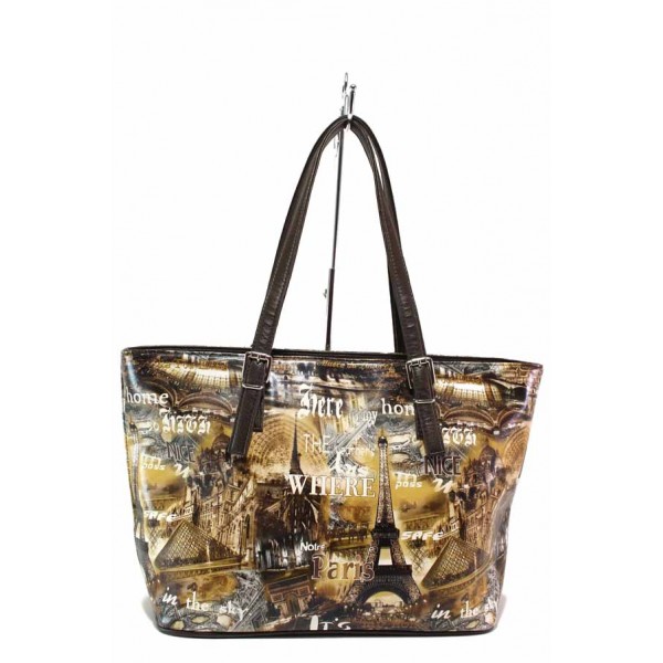 Кафява дамска чанта, здрава еко-кожа - удобство и стил за вашето ежедневие N 100017528