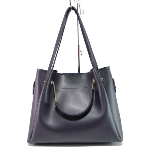 Тъмносиня дамска чанта, здрава еко-кожа - удобство и стил за вашето ежедневие N 100017616