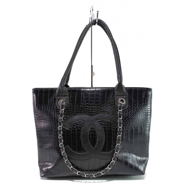 Черна дамска чанта, здрава еко-кожа - удобство и стил за вашето ежедневие N 100017619