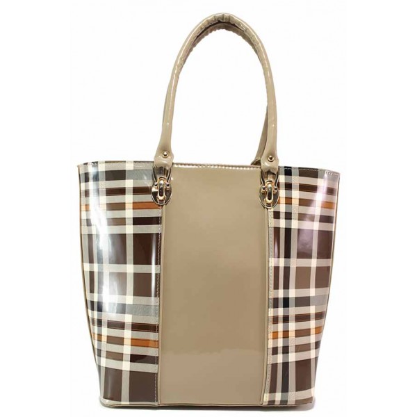 Кафява дамска чанта, лачена еко кожа - удобство и стил за вашето ежедневие N 100017654